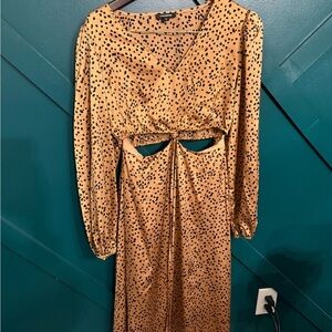 Mittoshop Tan Long Sleeve Cutout Dress
